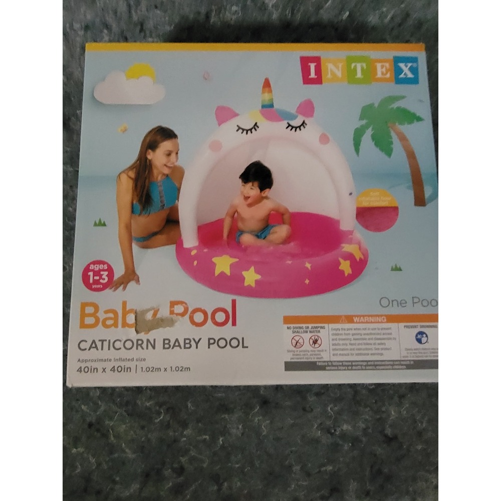 Intex Soft Inflatable Caticorn Baby Pool With Sunshade- 40" x 40" 12 Gallon Max‎